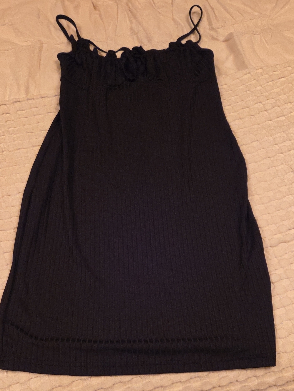 SHEIN Black Ribbed Spaghetti-Strap Mini Dress